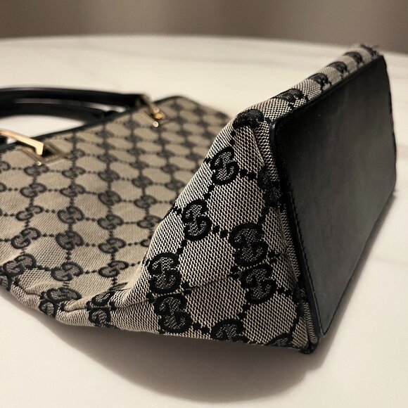 Authentic Gucci Black and Brown GG Canvas Tote with Black Leather Handles - Picture 12 of 16
